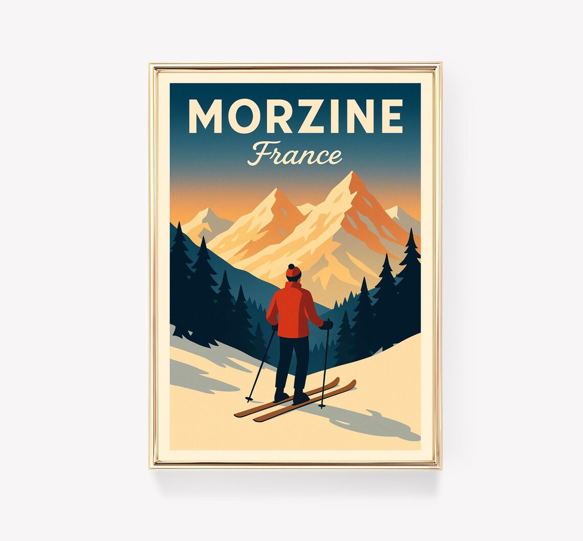 Morzine France Vintage Ski Resort Sunset Alpine Mountain Travel Poster