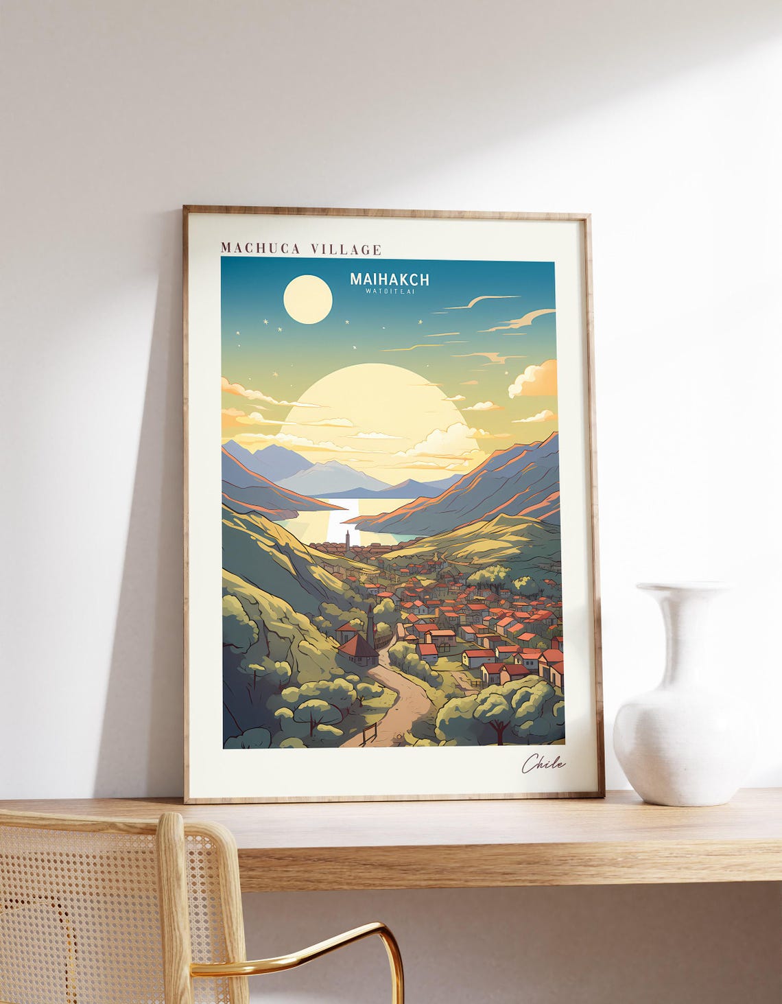 Machuca Village Chile Andean Town Mountain Valley Sunset Travel Poster
