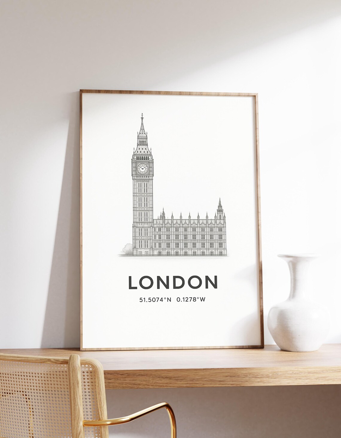 London Big Ben Tower Minimalist Line Art Landmark Sketch Poster