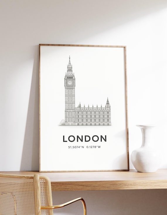 London Big Ben Tower Minimalist Line Art Landmark Sketch Poster