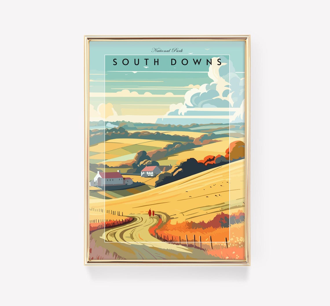 South Downs National Park Golden Hills England Travel Poster Art