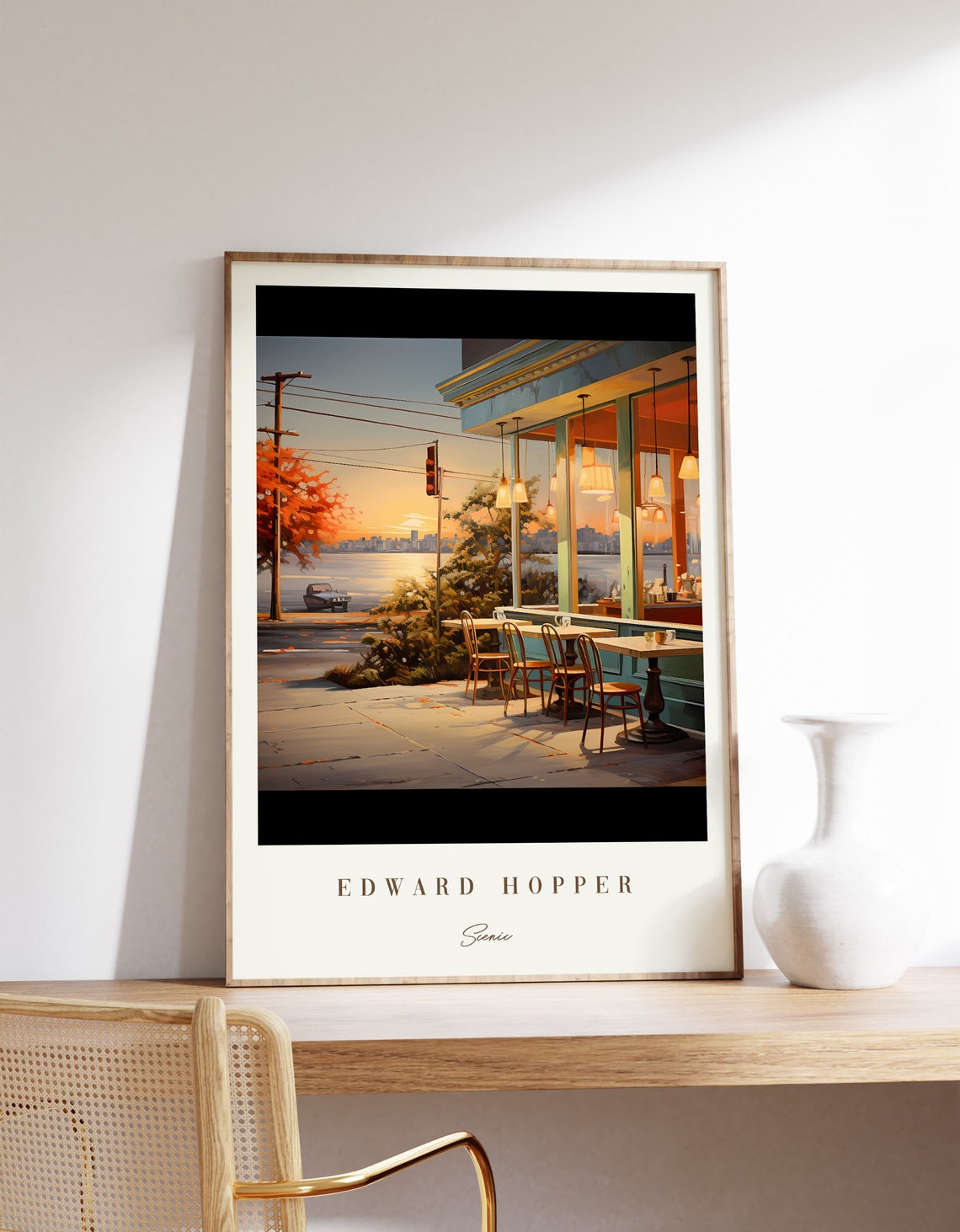 Edward Hopper Scenic Riverside Cafe Terrace Sunset Empty Tables Poster
