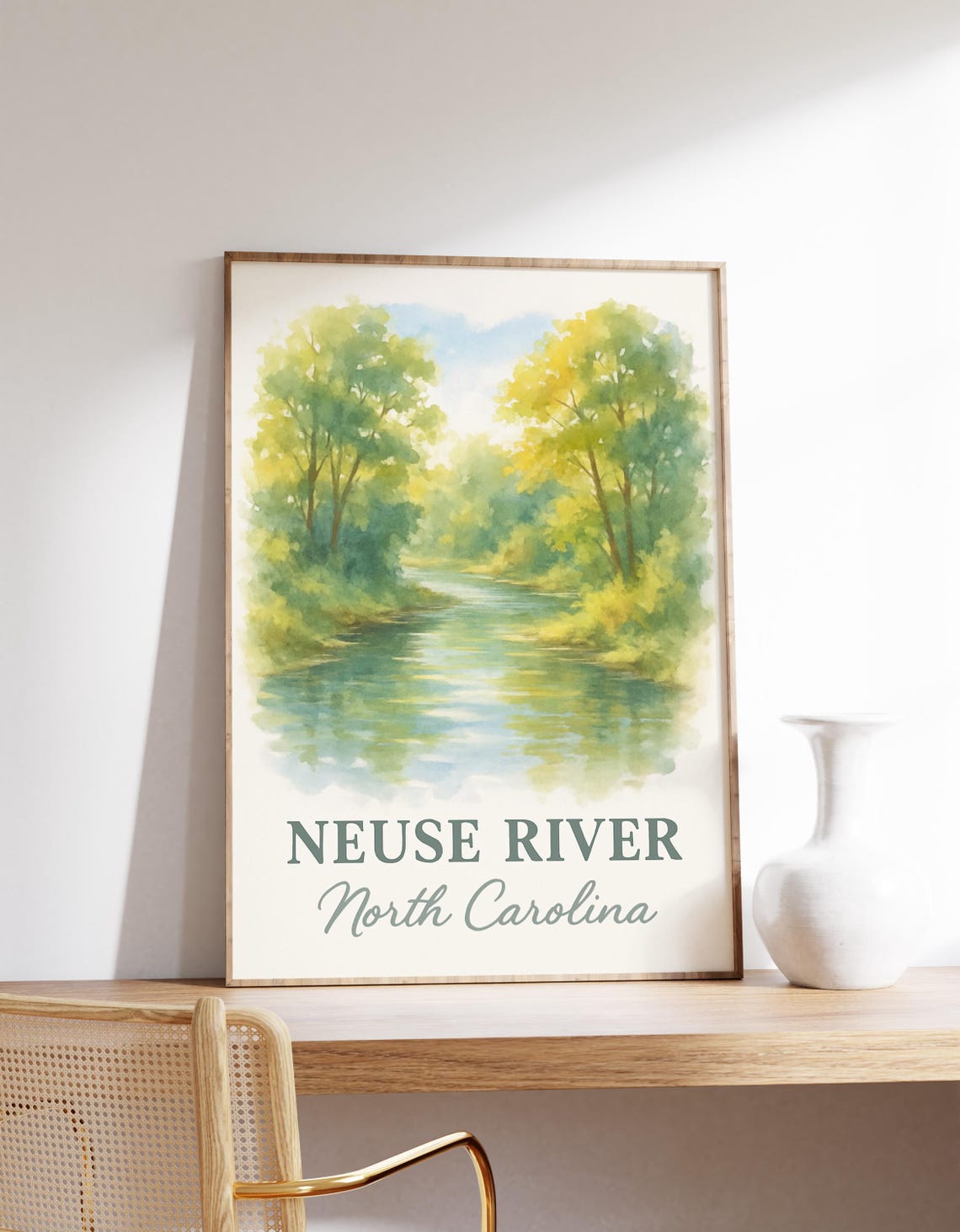 Neuse River North Carolina Watercolor Trees Calm Nature Poster