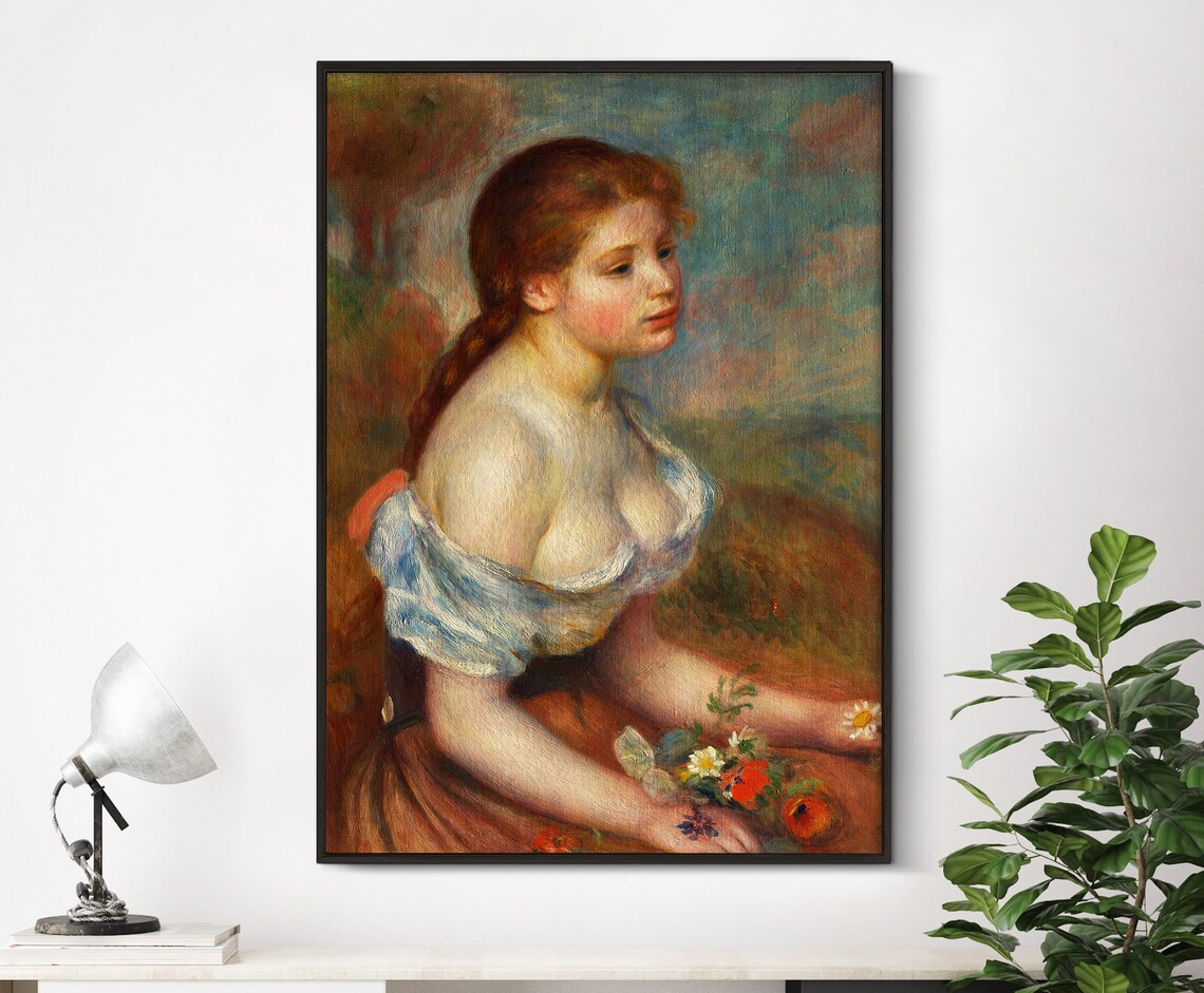 Auguste Renoir Girl With Daisies, Vintage Portrait Art Print