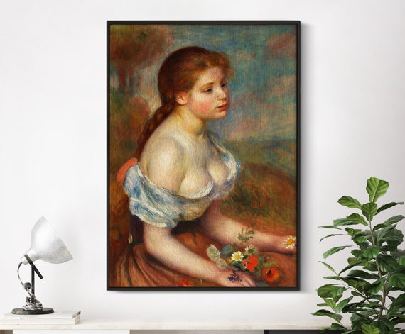 Auguste Renoir Girl With Daisies, Vintage Portrait Art Print