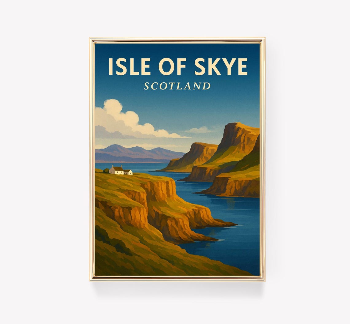 Isle of Skye Scotland Highlands Sea Cliffs Cottage Travel Poster
