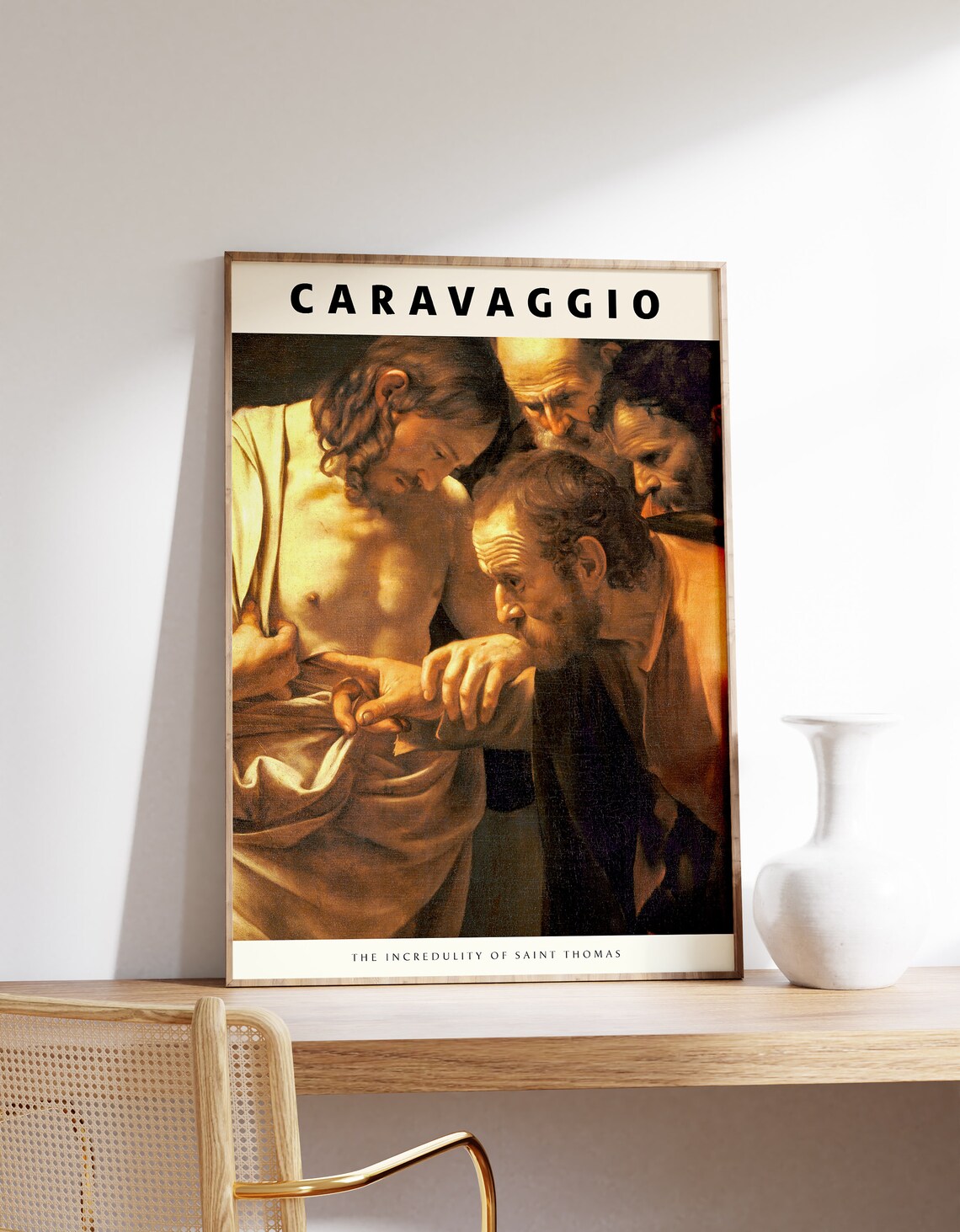 Caravaggio Incredulity Of Saint Thomas Cream Vintage Style Art Poster