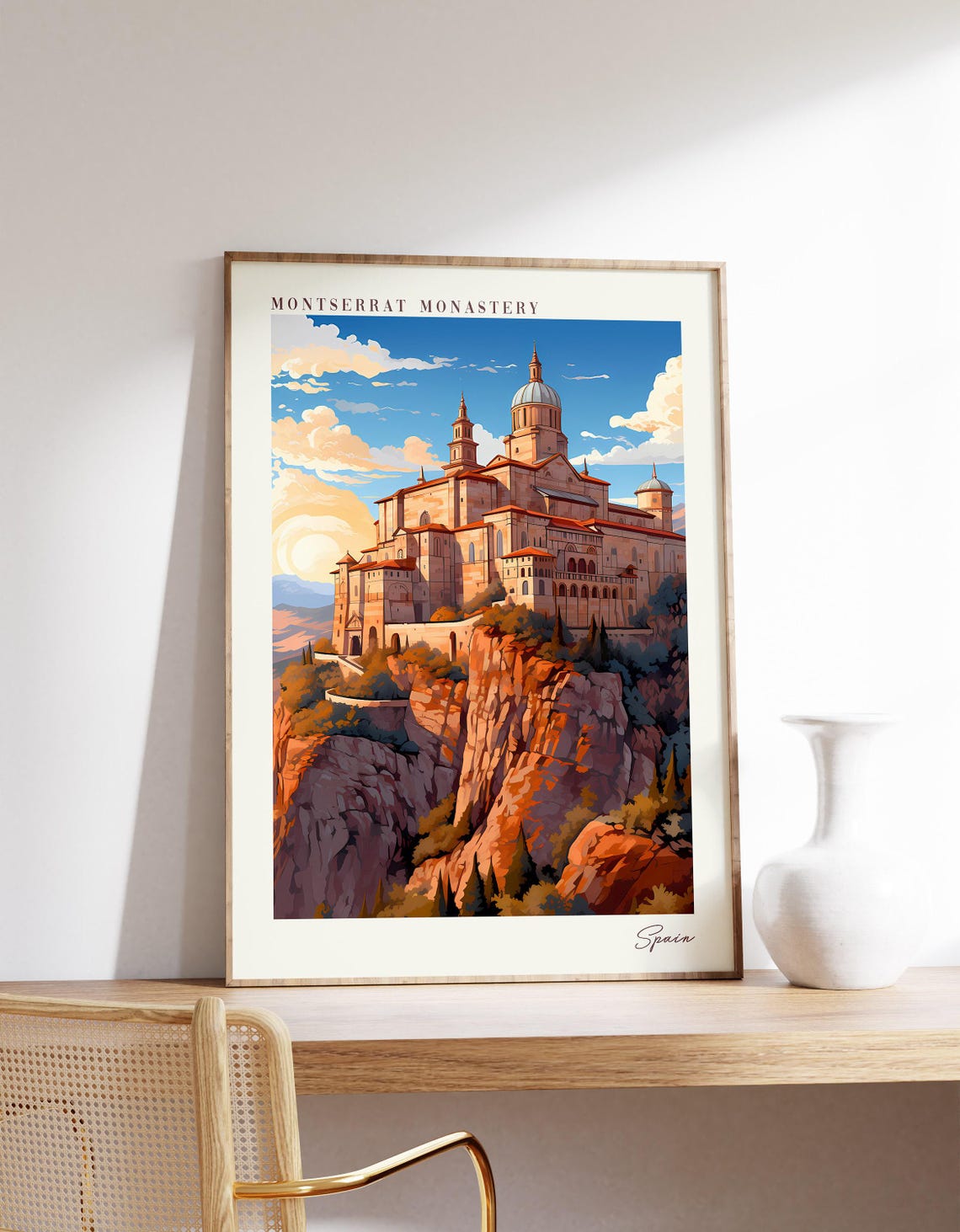 Montserrat Monastery Spain Mountain Abbey Sunset Travel Poster