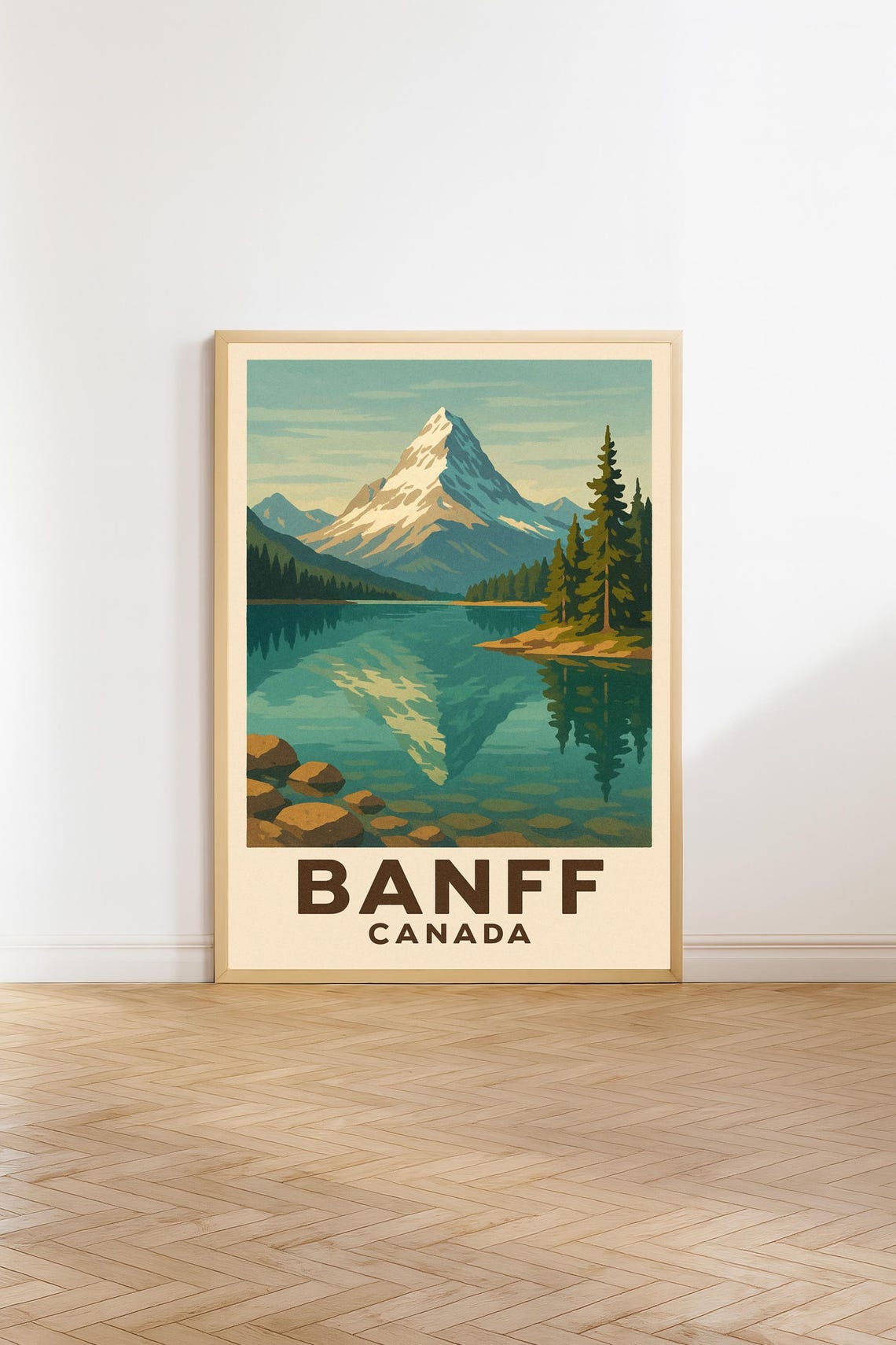Banff Canada Mountain Lake Reflection Vintage Scenic Travel Poster