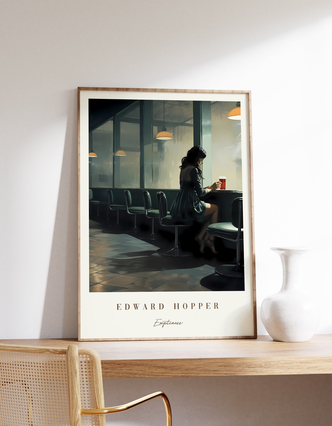 Edward Hopper Inspired Emptiness Woman Alone Night Diner Poster