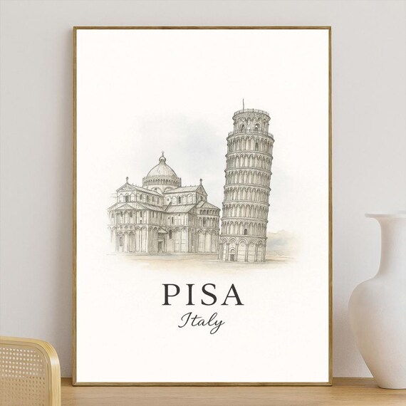 Pisa Italy Leaning Tower Of Pisa Sketch Travel Poster Landmark
