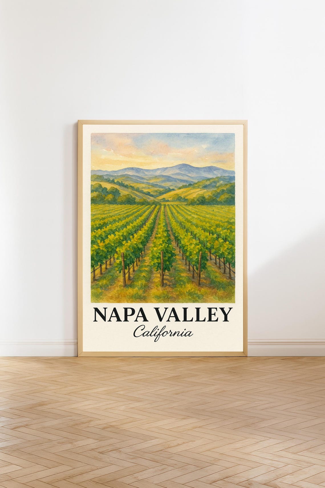 Napa Valley California Vineyard Rows Watercolor Wine Country Poster