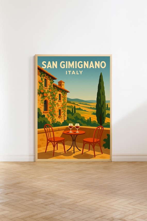 San Gimignano Italy Vintage Travel Poster Tuscan Wine Terrace