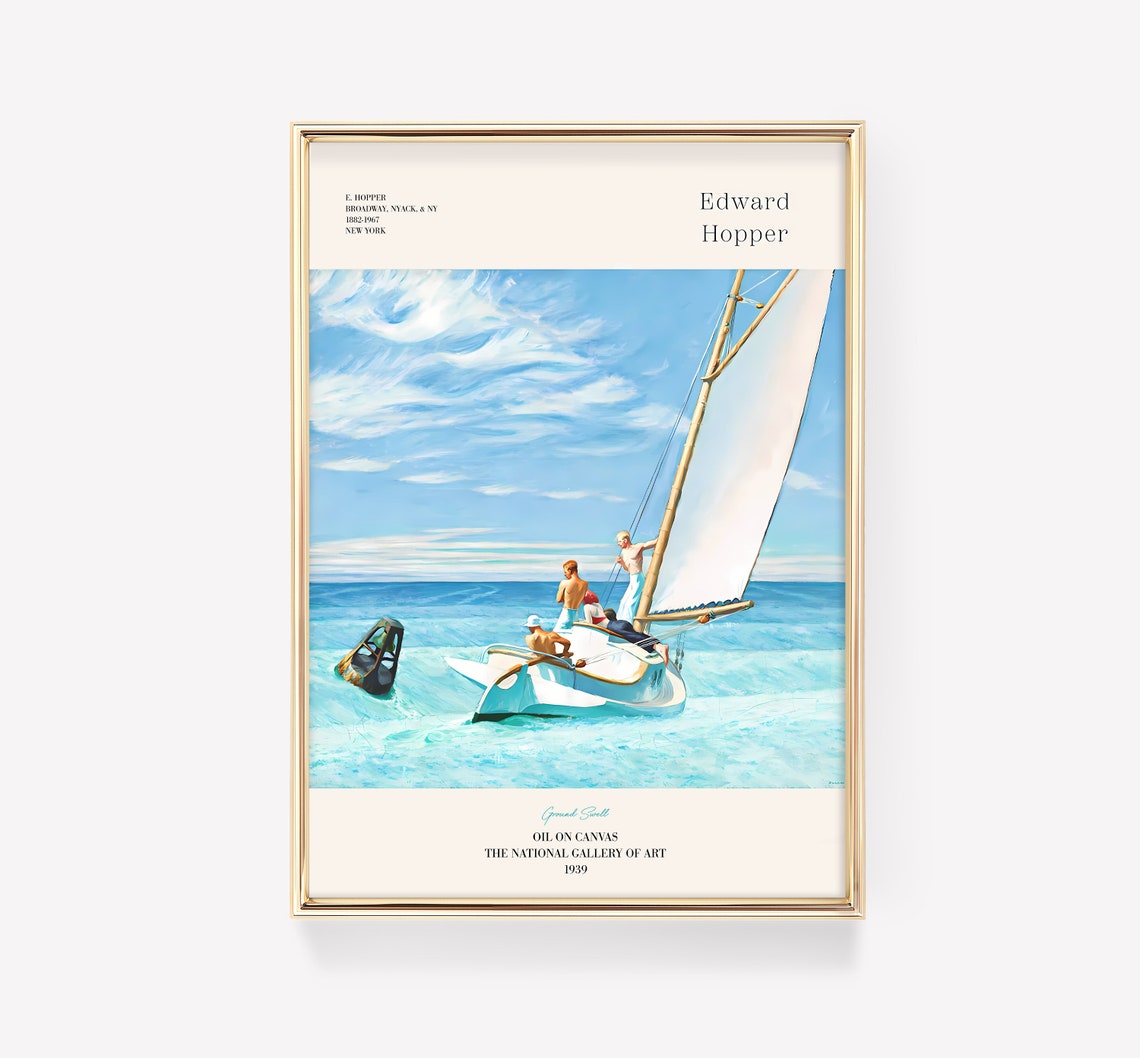 Edward Hopper Ground Swell Sailing Poster Sailboat Ocean Scene 1939