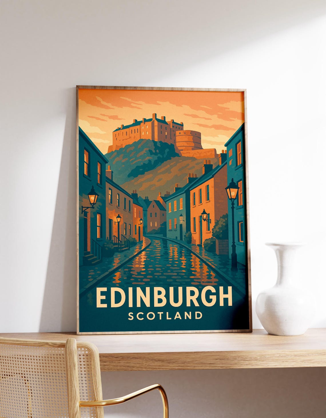 Historic Edinburgh Scotland Castle Sunset Old Town Travel Poster