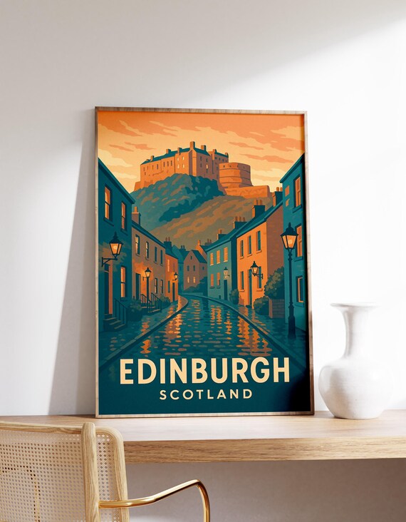Historic Edinburgh Scotland Castle Sunset Old Town Travel Poster
