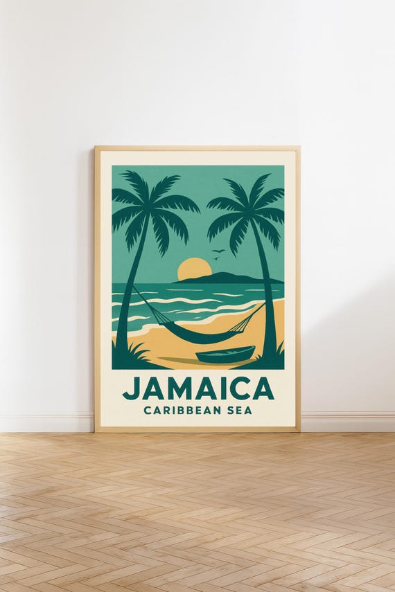 Jamaica Vintage Travel Poster Caribbean Sea Wall Art Print Retro Decor Gift