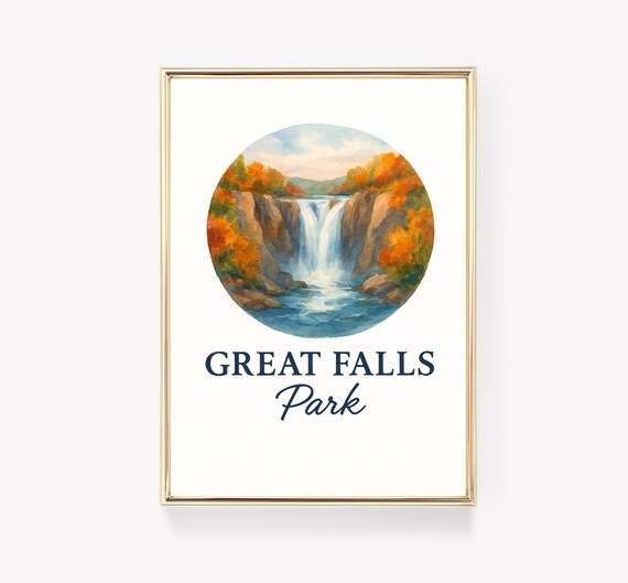 Great Falls Park Travel Poster, Virginia Vintage Decor
