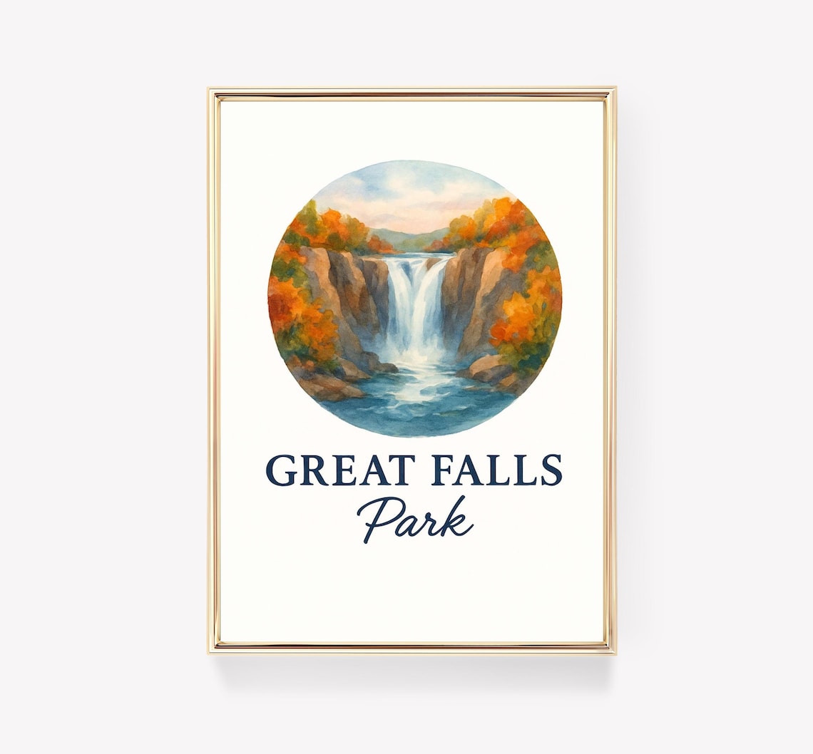 Great Falls Park Travel Poster, Virginia Vintage Decor