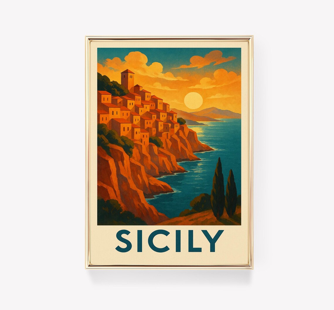 Sicily Vintage Travel Poster, Italy Wall Art
