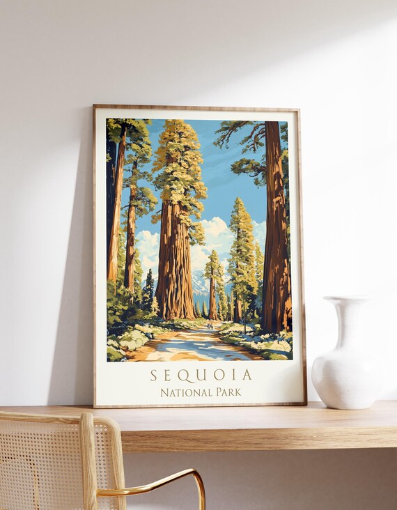 Sequoia National Park Giant Redwood Trees Vintage Travel Poster