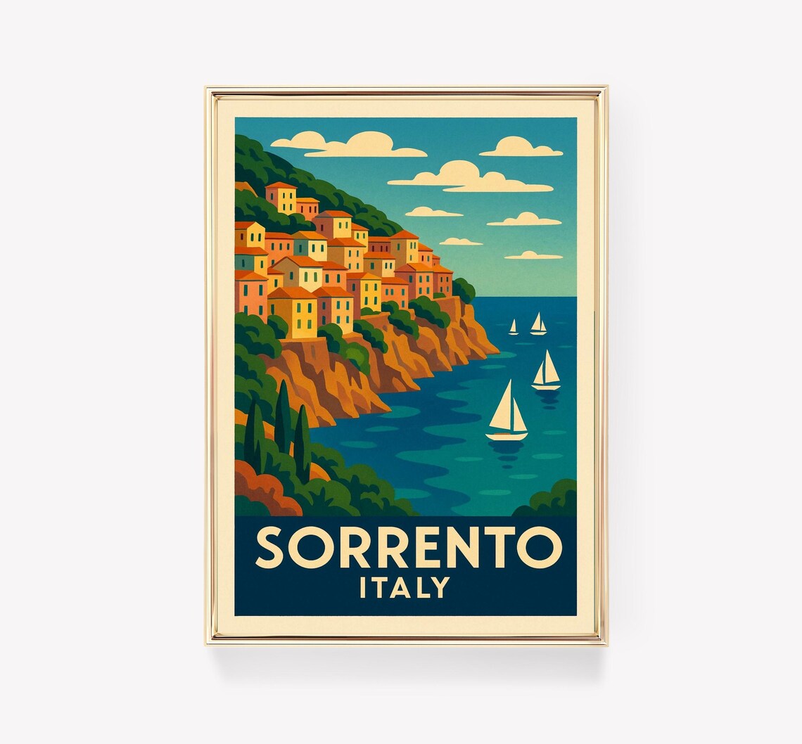 Sorrento Italy Cliffside Town Sailboats Italian Coast Travel Poster