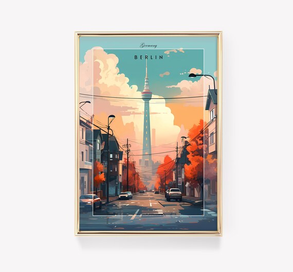 Berlin Germany TV Tower Autumn City Street Sunset Travel Poster