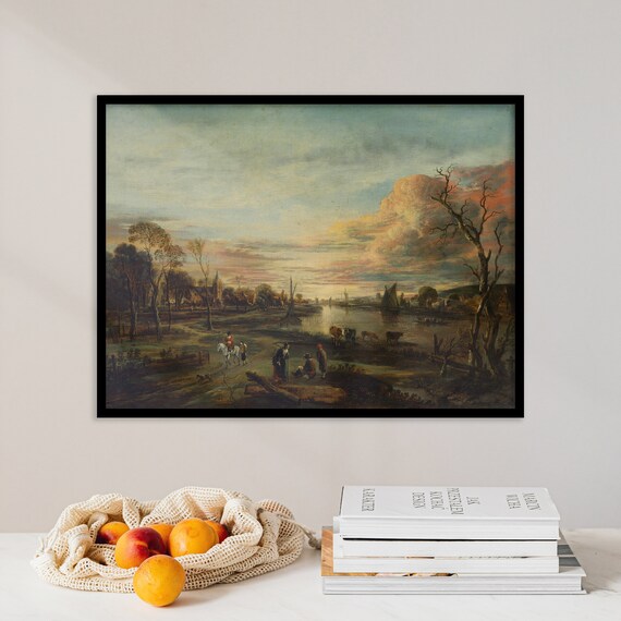 Aert Van Der Neer Landscape At Sunset 1650 Poster Large Wall Art Print Painting Gift Home Bedroom Decor Museum Quality