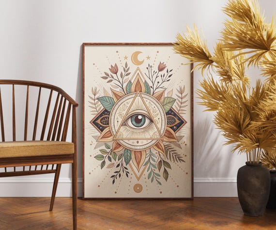 Mystical All Seeing Eye Print Botanical Pyramid Wall Art Spiritual Third Poster Boho Esoteric Floral Geometric Artwork