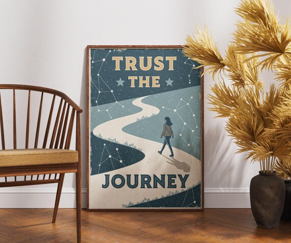Trust The Journey Poster Inspirational Wall Art Motivational Pathway Print Retro Starry Night Decor Uplifting Room