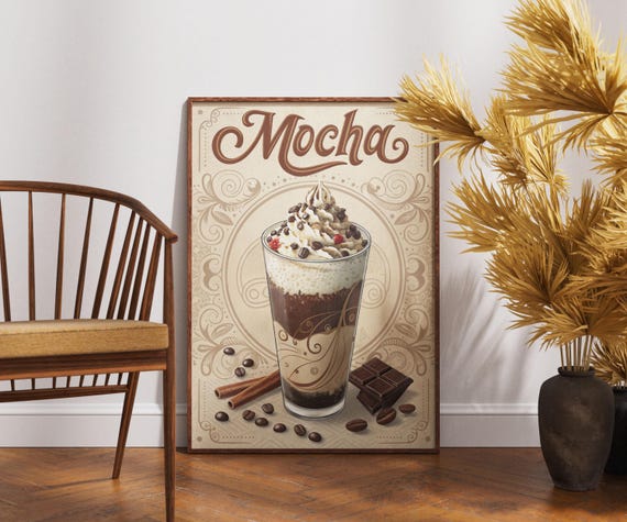 Vintage Mocha Poster Retro Coffee Wall Art Classic Caf Decor Rustic Beverage Artwork Nostalgic Print Baristainspired Drink