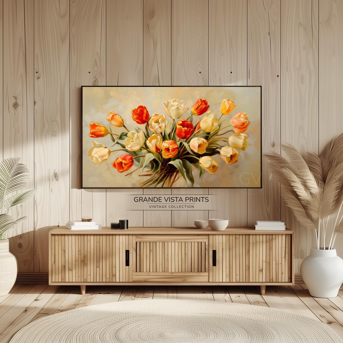 Orange Yellow Tulip Bouquet Vintage Spring Floral Still Life Art Print - Image 2