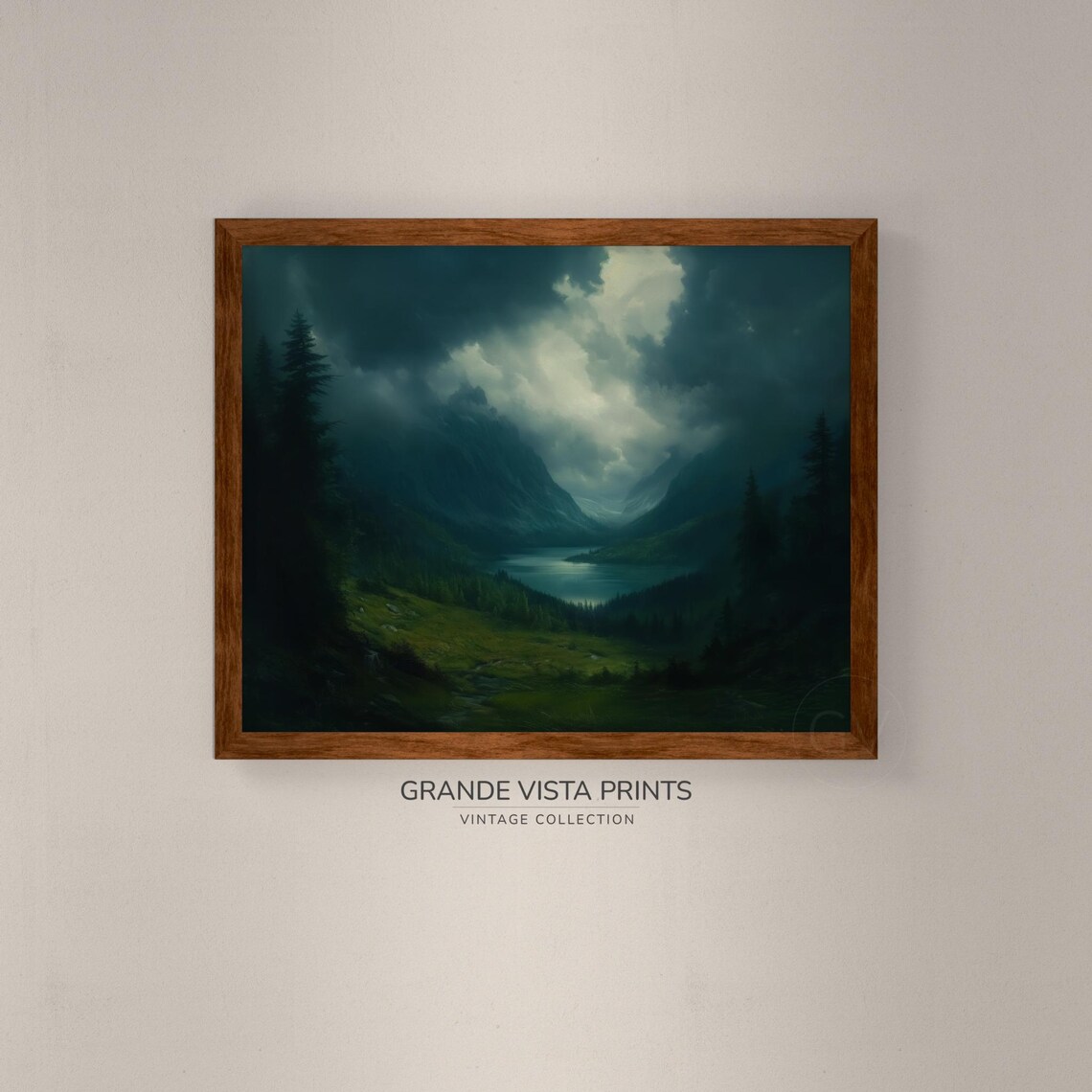 Dark Valley Landscape, Dark Mountain Lake Art Print - Image 4