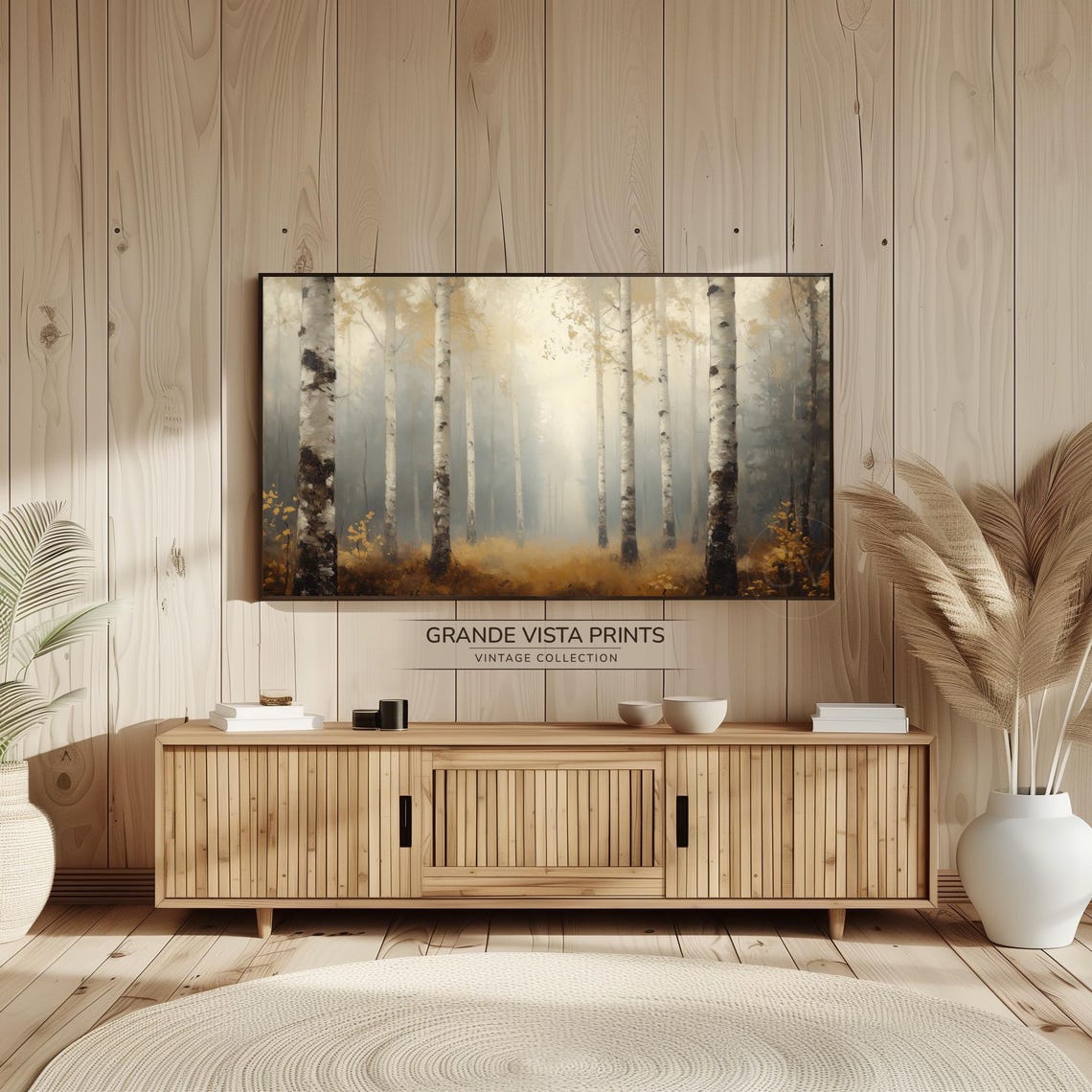 Misty Autumn Birch Forest Foggy Golden Trees Panoramic Wall Art - Image 2