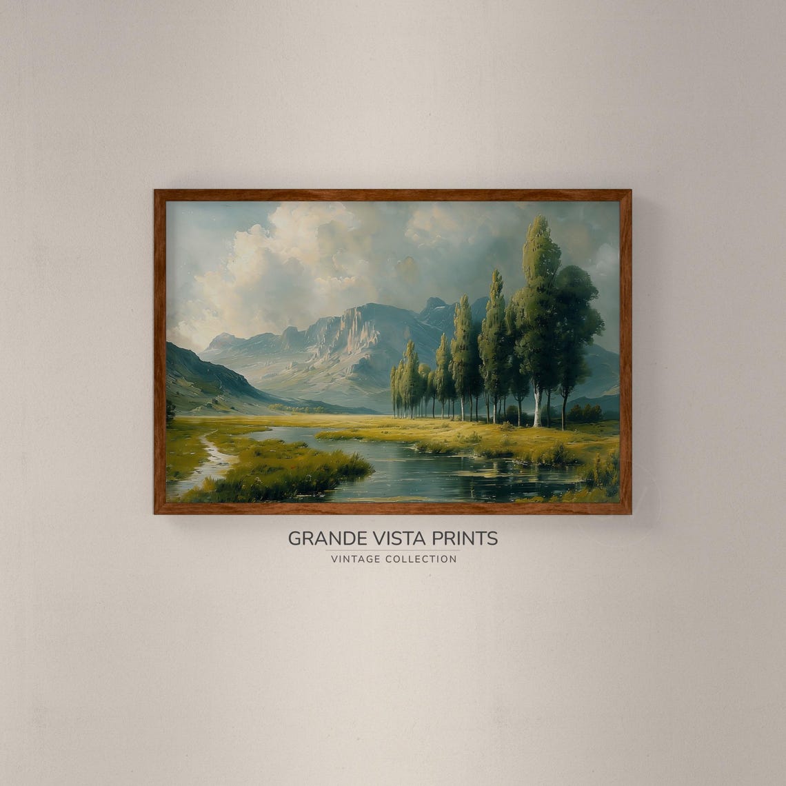 Spring Valley River Poplar Trees Golden Light Mountain View Poster - Image 2