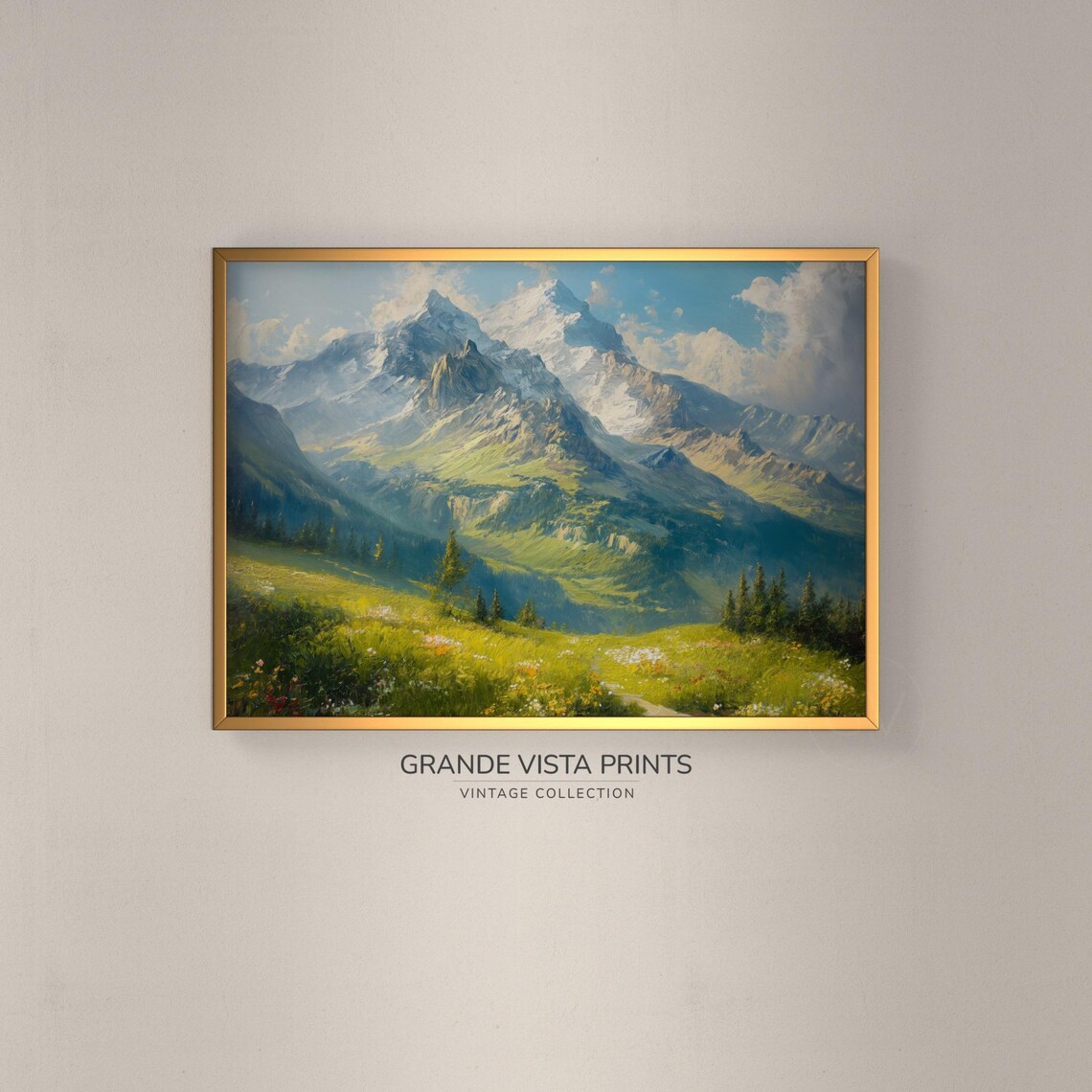 Spring Mountain Landscape Painting, Landscape Art Print