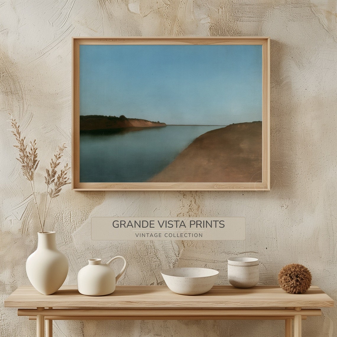 Calm River Inlet Sandbanks Blue Sky Minimalist Waterscape Wall Poster - Image 3