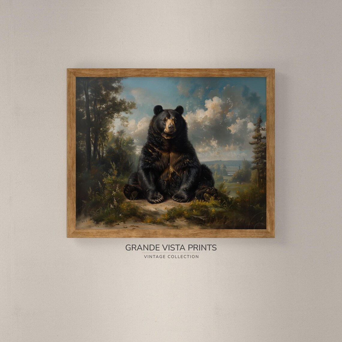 Black Bear Sitting Upright Forest Clearing Vintage Wildlife Poster - Image 4