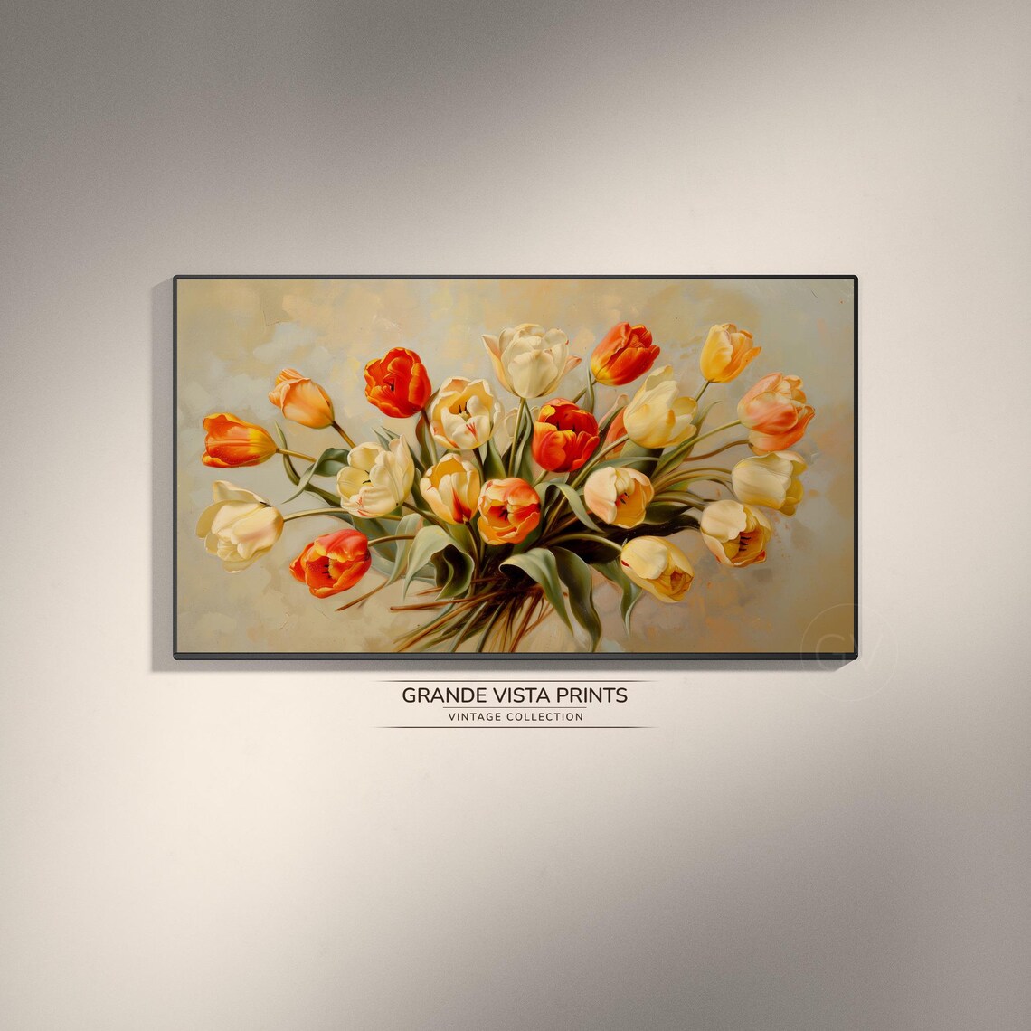 Orange Yellow Tulip Bouquet Vintage Spring Floral Still Life Art Print