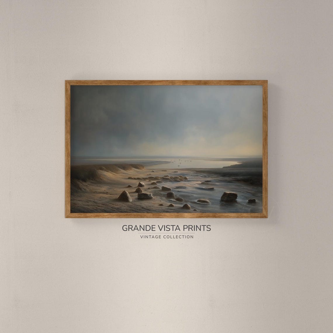 Moody Rocky Riverbank at Dusk Grey Blue Landscape Vintage Art Poster - Image 2