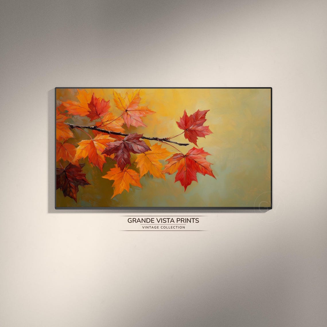 Red Maple Leaves Branch Light Neutral Fall Foliage Painting Poster
