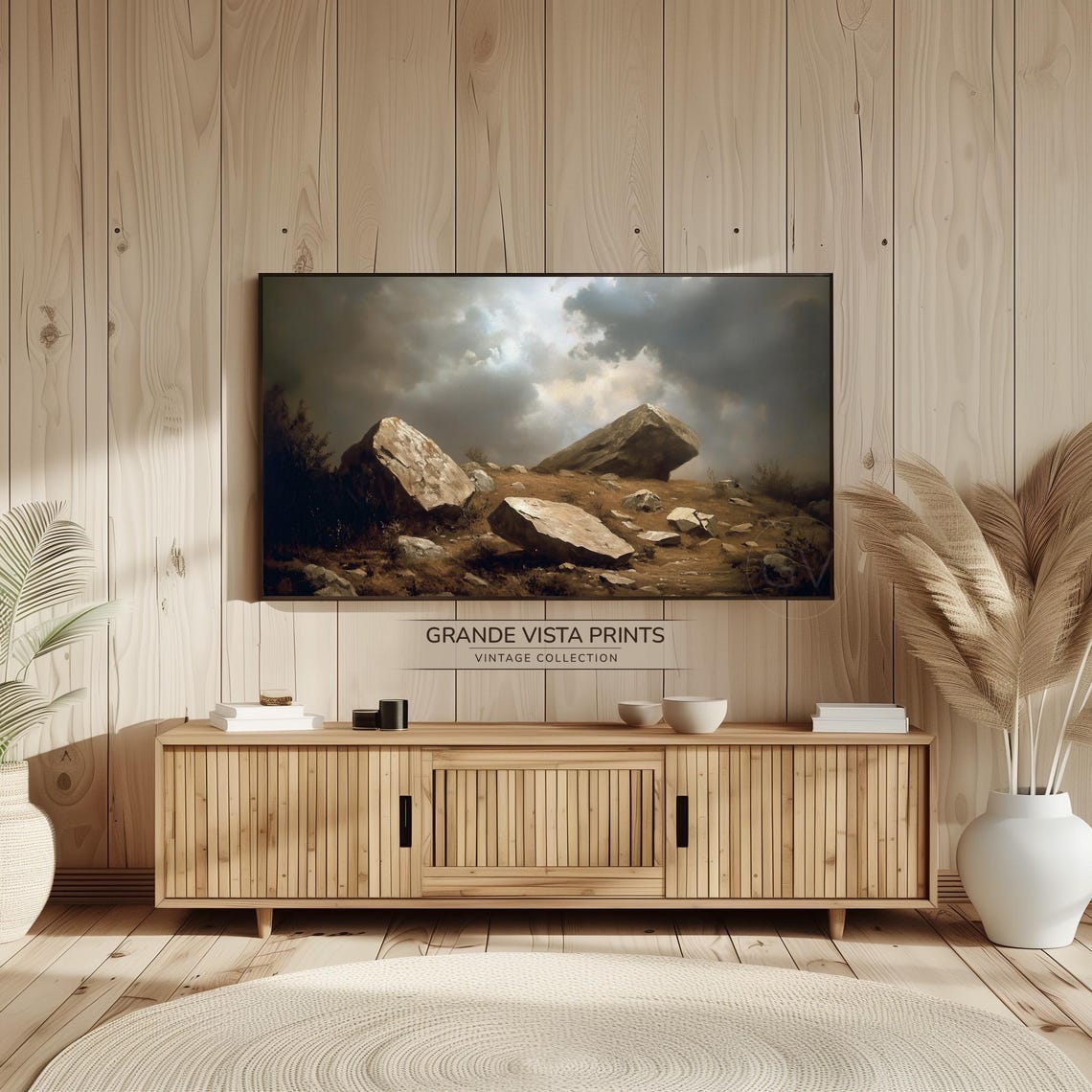 Large Rocks Landscape Painting Wallpaper Rocky Peaks Landscape Frame Tv Artwork Gv4888 - Image 2