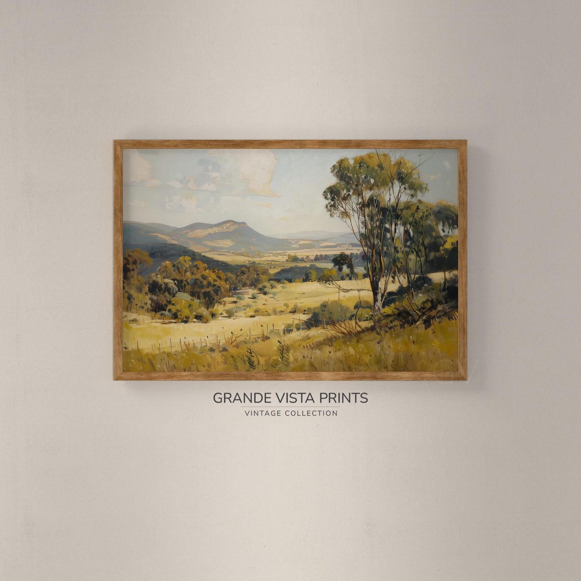 Golden Summer Field Eucalyptus Trees Rolling Hills Vintage Poster - Image 2