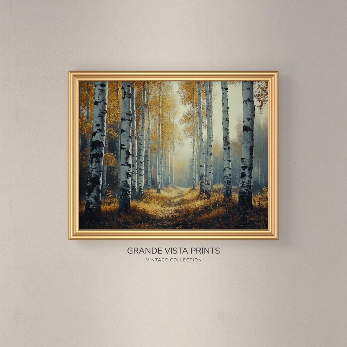 Birch Forest Sunlit Path Golden Autumn Trees Landscape Painting Poster - Image 3