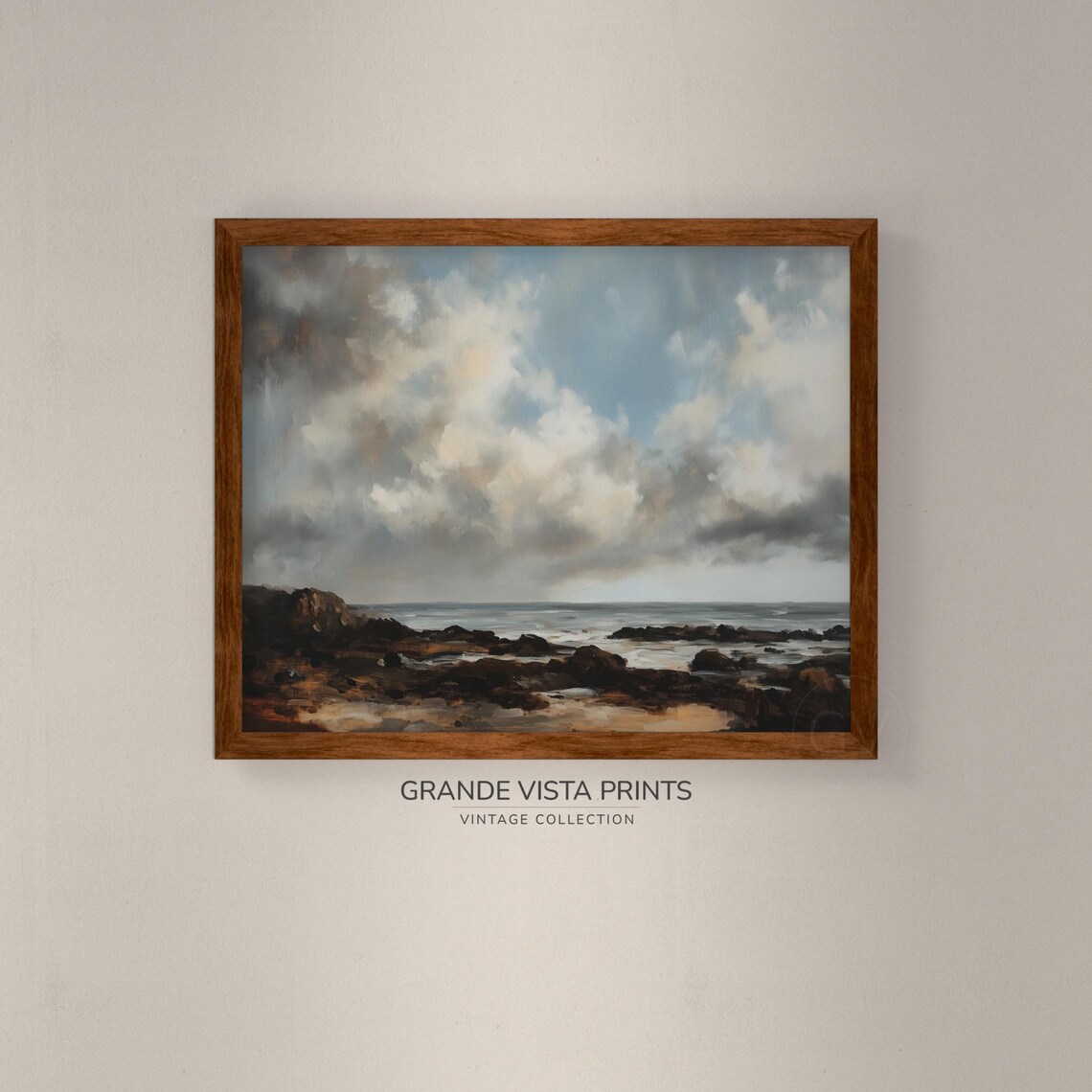 Moody Rocky Shoreline Seascape Storm Clouds Impressionist Ocean Poster - Image 4