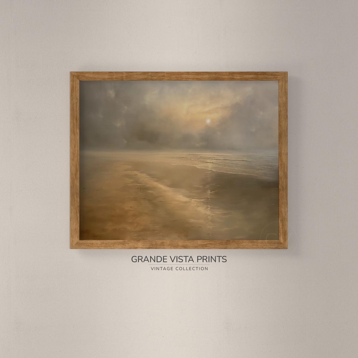 Golden Misty Beach Cloudy Sky Serene Ocean Seascape Vintage Poster - Image 4