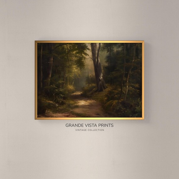 Dark Woods Landscape Wall Art Misty Forest Path Artwork Forest Trees Art Print Gv4376