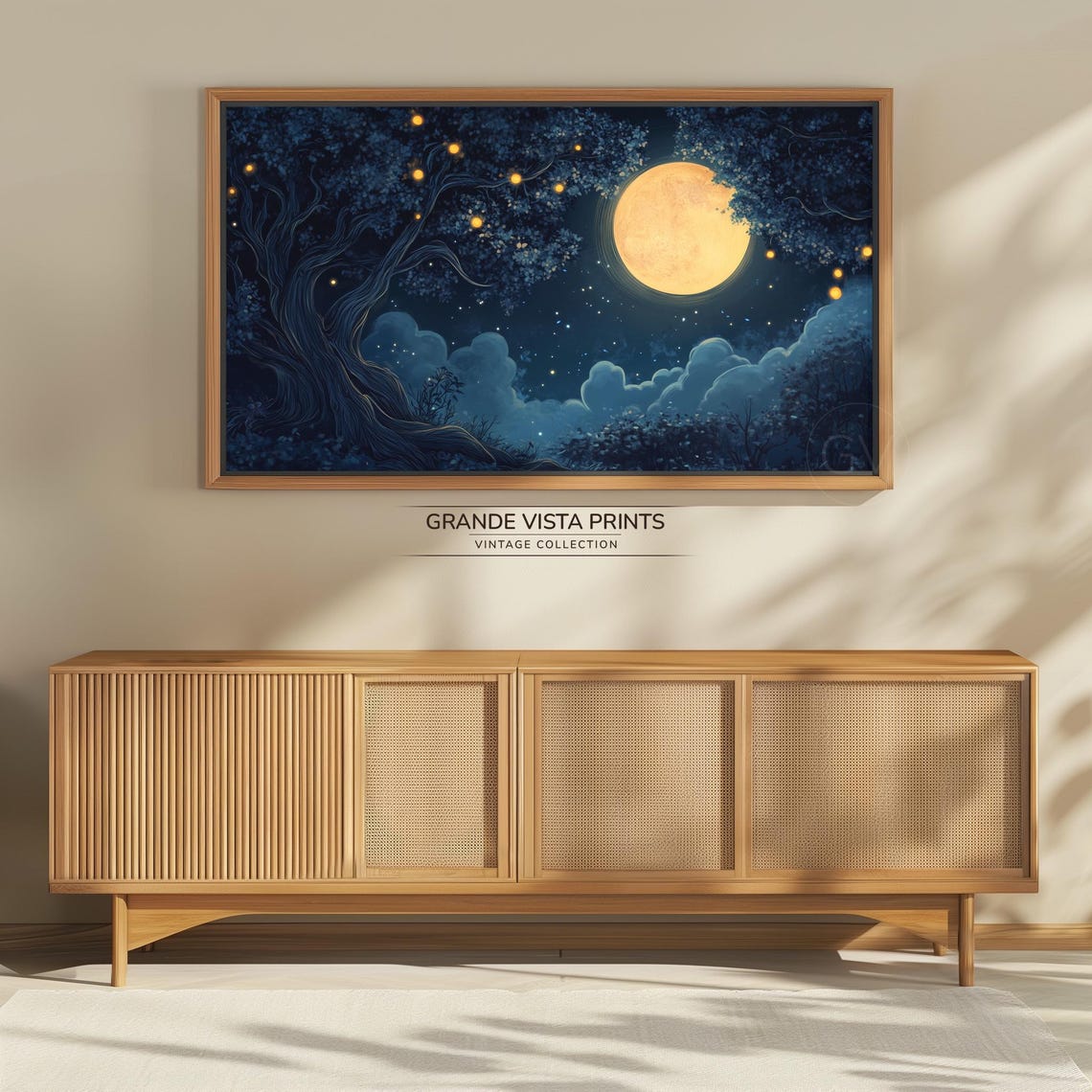 Full Moon Night Forest Glow Fireflies Vintage Wall Art Poster - Image 4