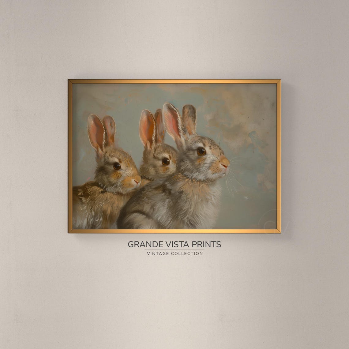 Three Easter Bunnies Cuddled Together Vintage Rabbit Portrait Poster