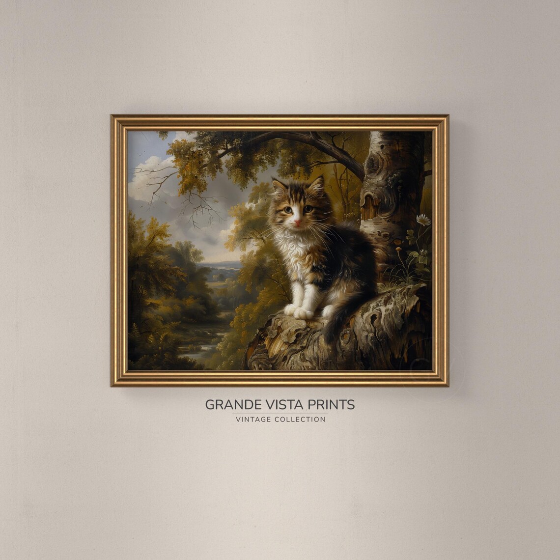 Adorable Fluffy Kitten in Autumn Forest Vintage Style Cat Poster - Image 3